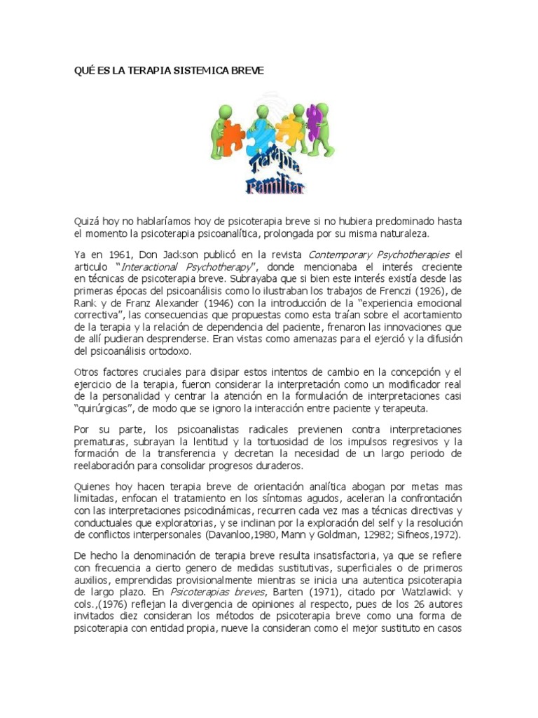 QUÉ ES LA TERAPIA SISTEMICA BREVE.docx Psicoterapia Psicoanálisis