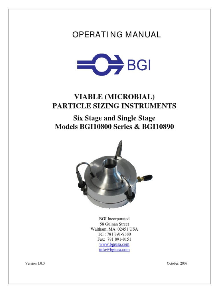 BGI Model 900 Viable Particle Sampler Manual | PDF | Aerosol | Gases
