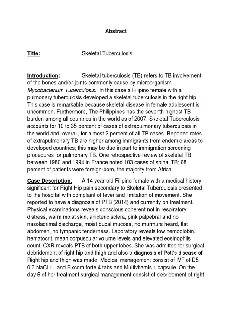 Adolescent Skeletal TB Case Study | PDF