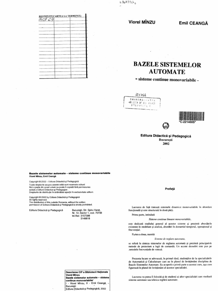 Bazele Teoriei Sistemelor Cartea | PDF