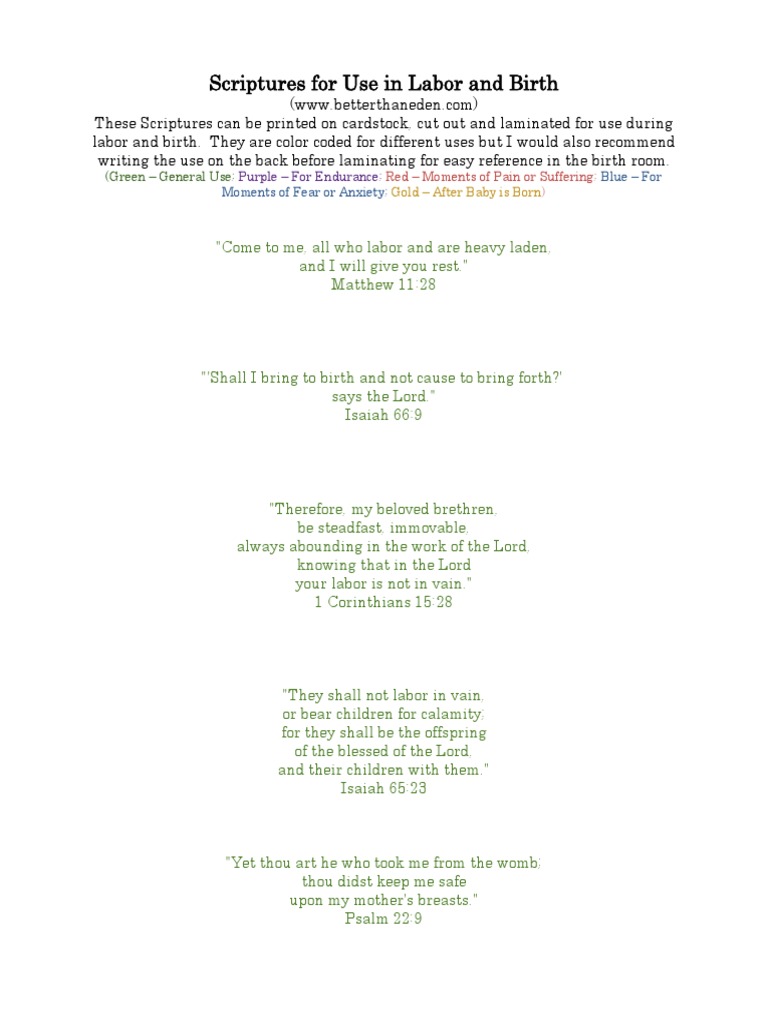 Scriptures for Labor and Birth Support | PDF | Epistle To The ...