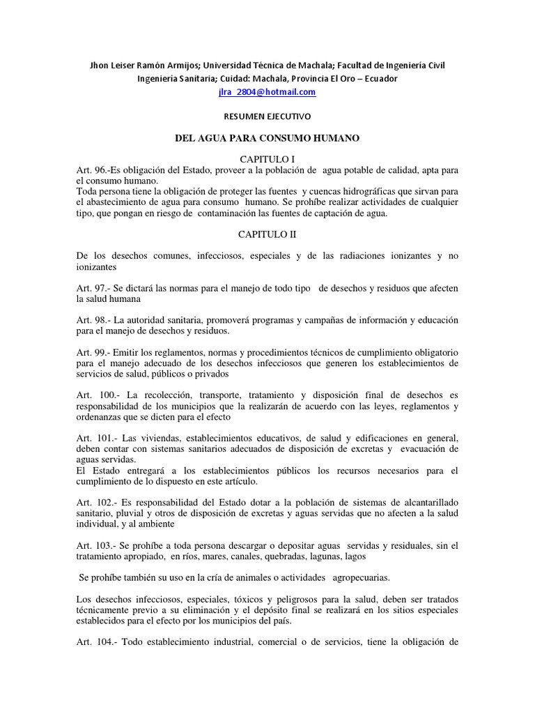 Ingeniria Sanitaria Resumen Ley Organica (1) Wastewater Waste