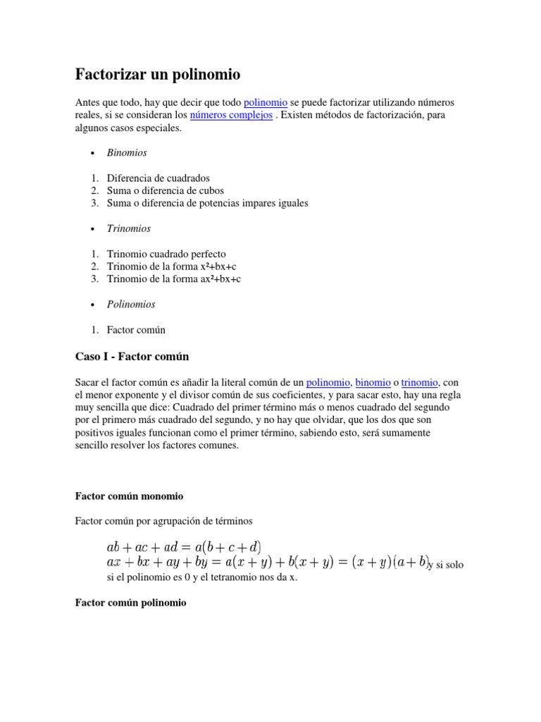 Factorizar Un Polinomio Factorizacion Algebra Abstracta