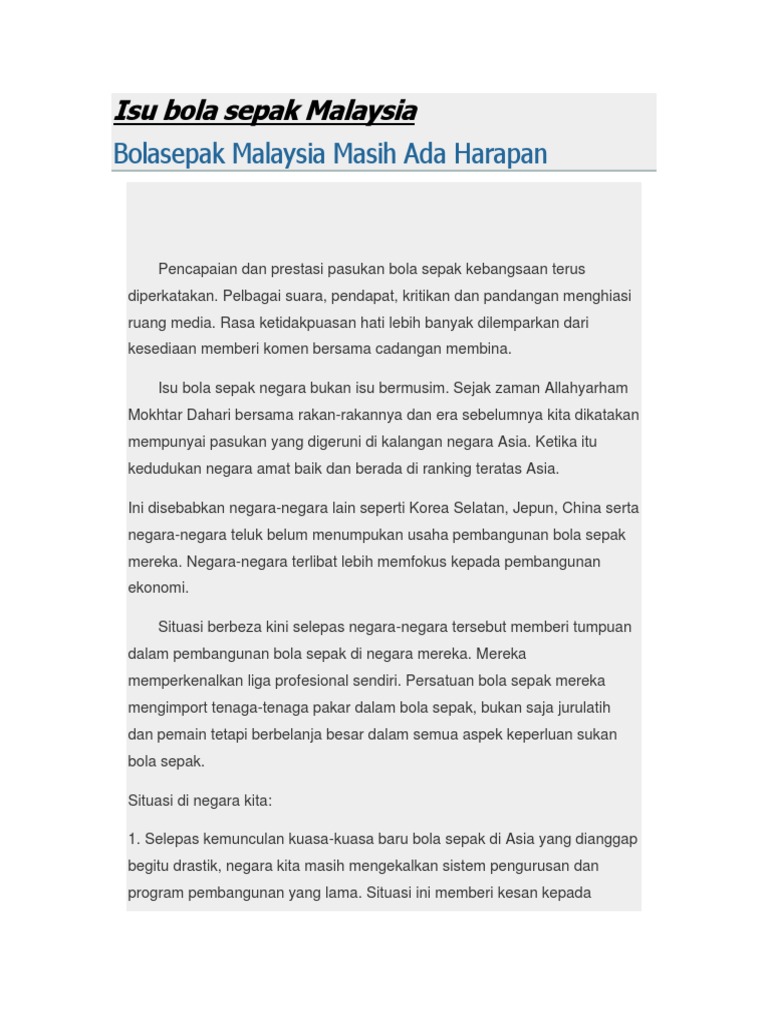 Isu Bola Sepak Malaysia Pdf