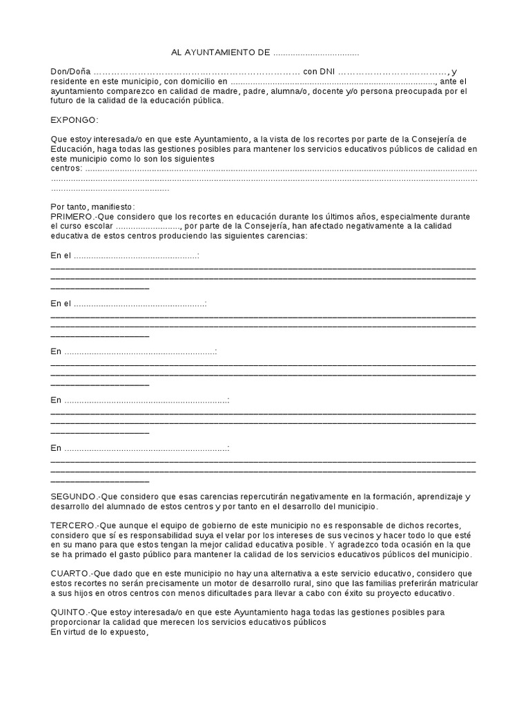 Carta Ayuntamiento MODELO PDF Modificaci n De Comportamiento