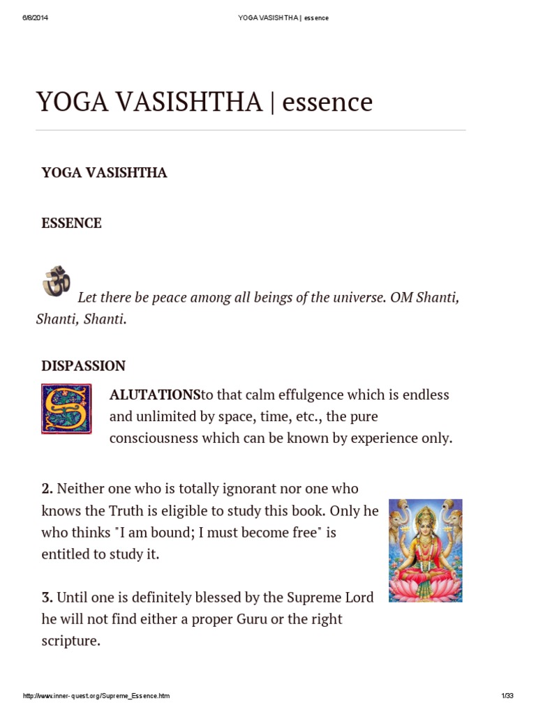 Yoga Vasishtha Essence PDF Maya (Illusion) Consciousness