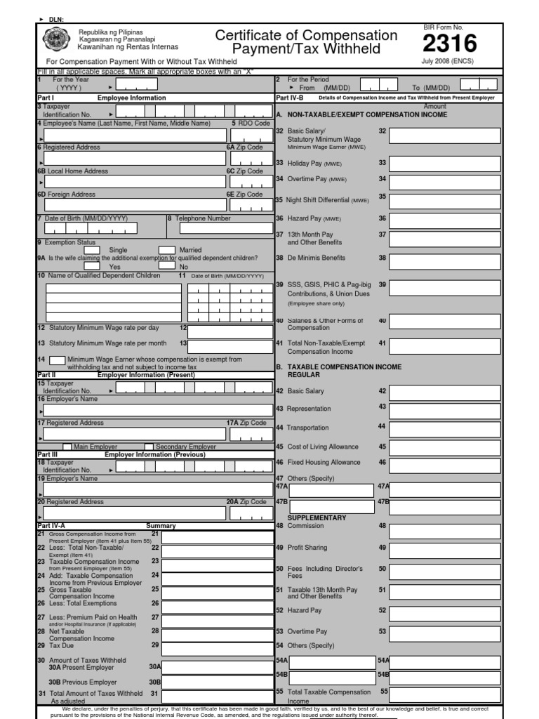 BIR Form 2316 Employment Wage BIR Form 2316 Employment Wage