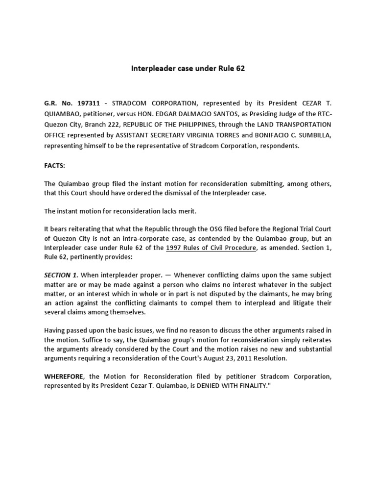 Stradcom Corp. Interpleader Case Update | PDF | Security Interest | Lawsuit