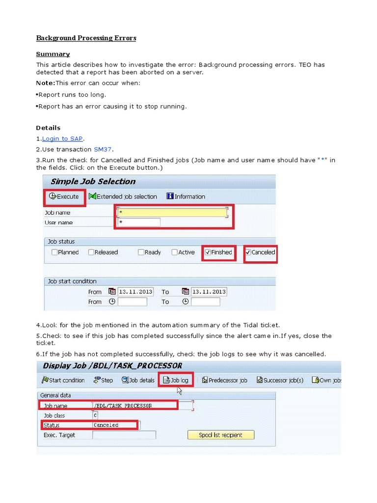 Background Processing Errors: Login To SAP SM37 | PDF
