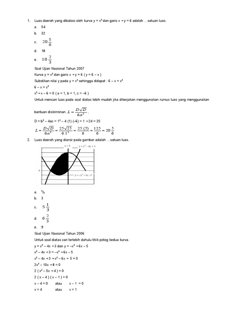 Soal Matematika Pembahasan Integral Luas Dan Volume