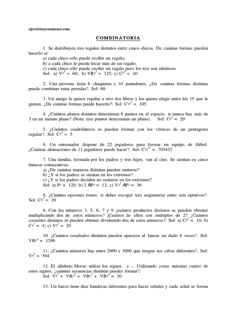 Ejercicios de Combinatoria y Permutaciones | PDF