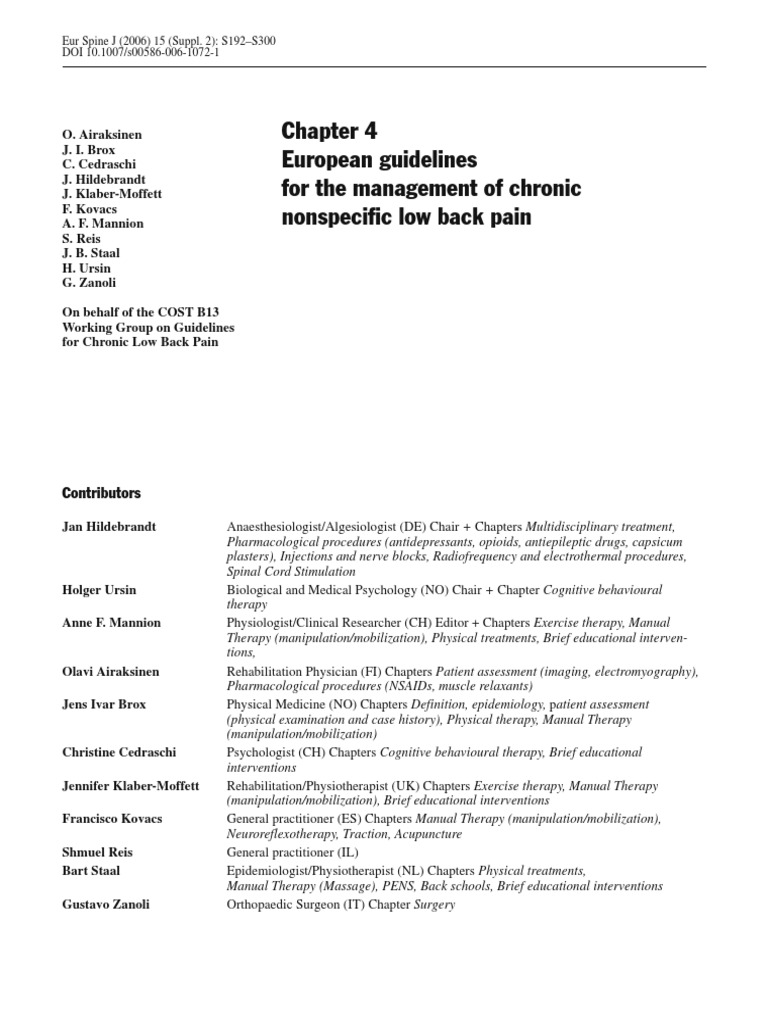 European Guidelines For The Management of Chronic Low Back Pain PDF