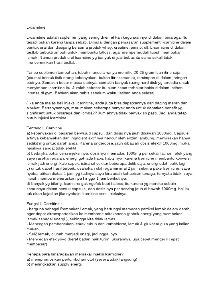 Manfaat Injeksi L-Carnitine untuk Diet | PDF