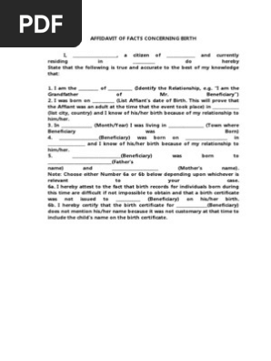 Affidavit of Facts Concerning Birth