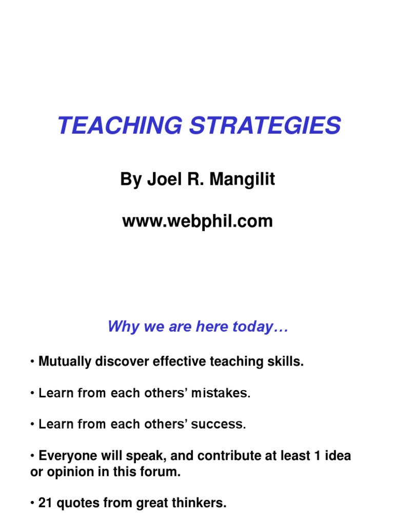 Teaching Strategies Pdf Classroom Teachers