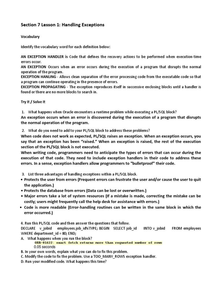 Section 7 Lesson 1 | PDF | Pl/Sql | Sql