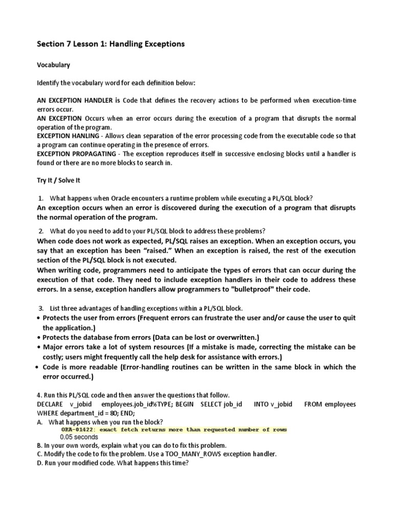 1 Handling Exceptions Part F. 2 Handling Exceptions with PL/SQL What is an  exception? Identifier in PL/SQL that is raised during execution What is an.  - ppt download
