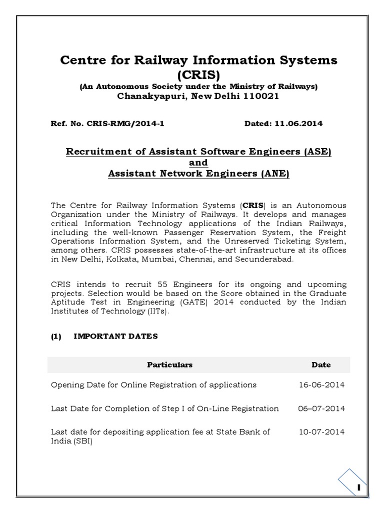 Centre For Railway Information Systems (CRIS) | PDF