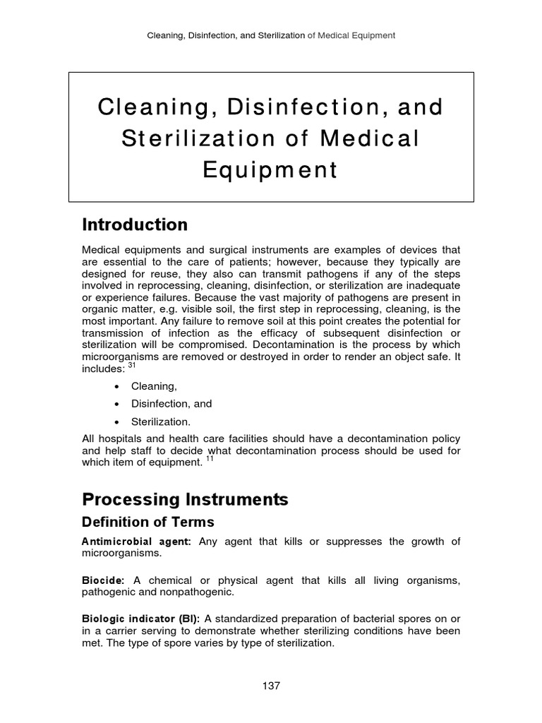 Cleaning, Disinfection, and Sterilization of Medical Equipment PDF