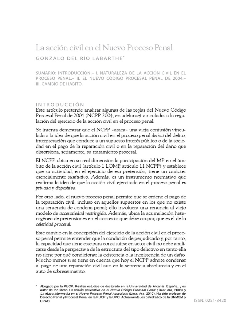La Acción Civil en El Nuevo Proceso Penal - GONZALO DEL RIO LABARTHE ...