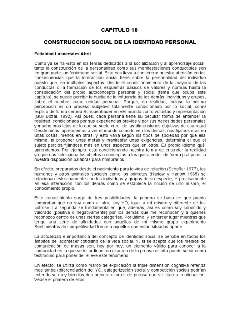 Construcción Social de la Identidad | PDF | Sociedad | Sicología