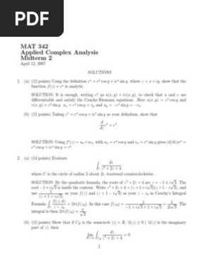 MAT 342 Applied Complex Analysis Midterm 2: Z X X Z | PDF