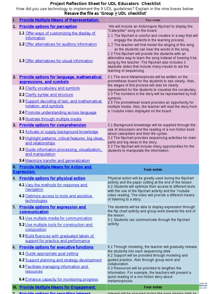 Resave The File As Group # UDL Checklist': Your Notes | PDF | Leisure ...