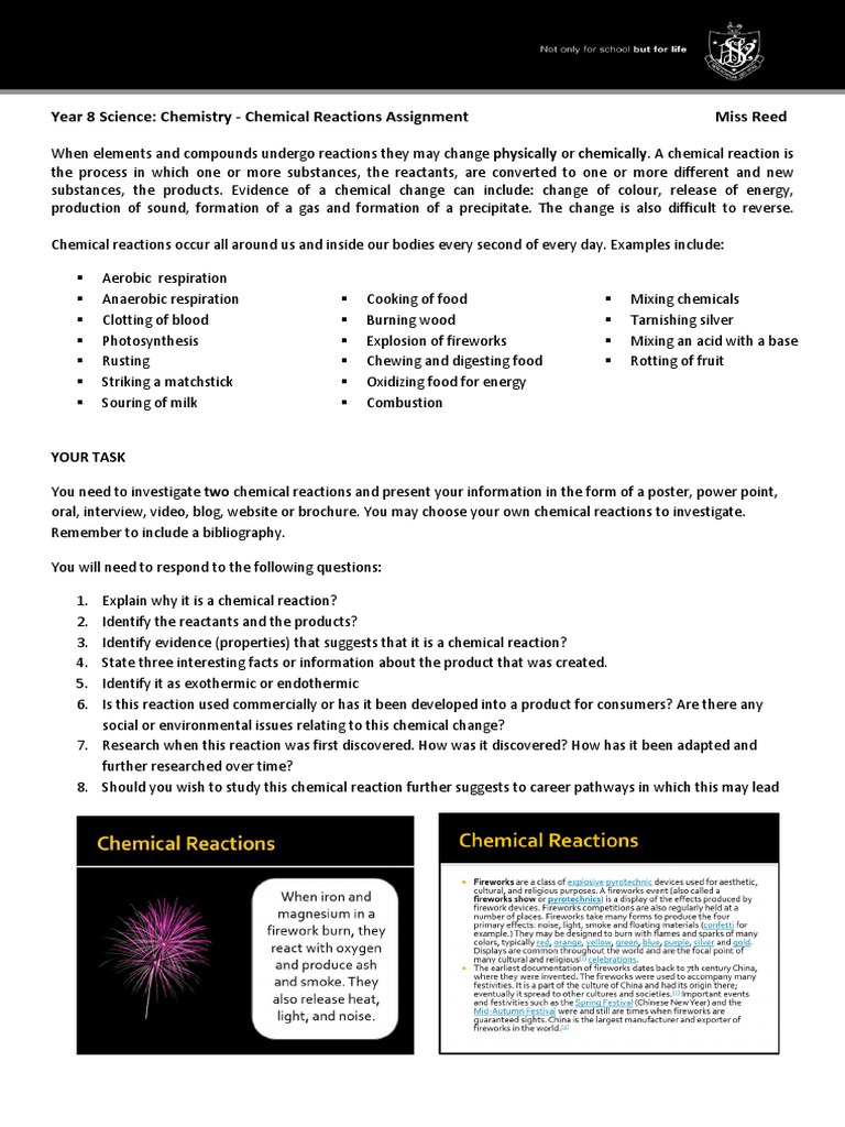 Chemical reactions homework image