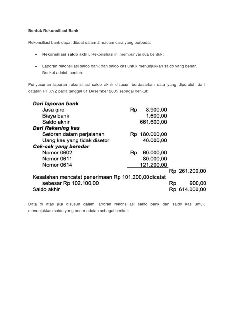 Bentuk Rekonsiliasi Bank Pdf