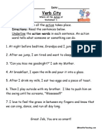 Verb City: Where All The Action Is! Worksheet 1