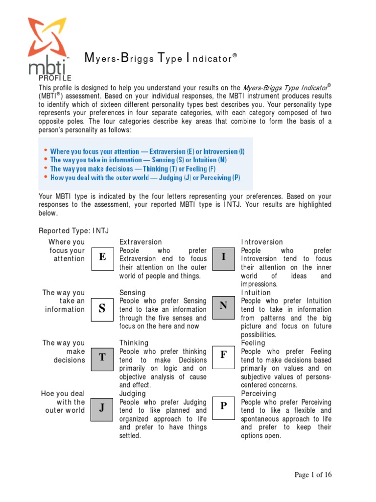 M B T I: Yers-Riggs Ype Ndicator | PDF | Personality Type | Intuition