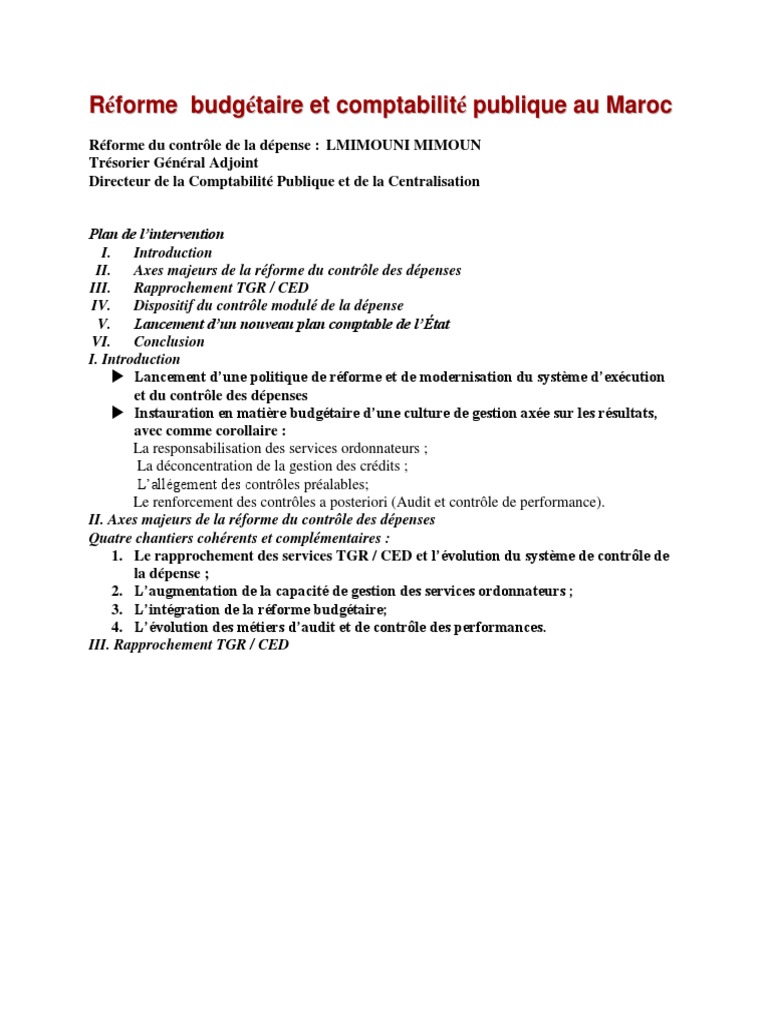 Réforme de la comptabilité publique au Maroc | PDF | Contrôle interne ...