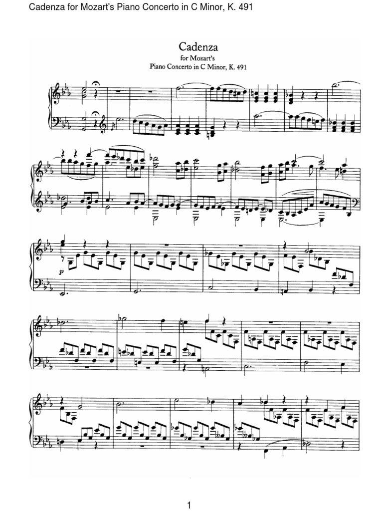 Cadenza For Mozart's Piano Concerto in C Minor | PDF