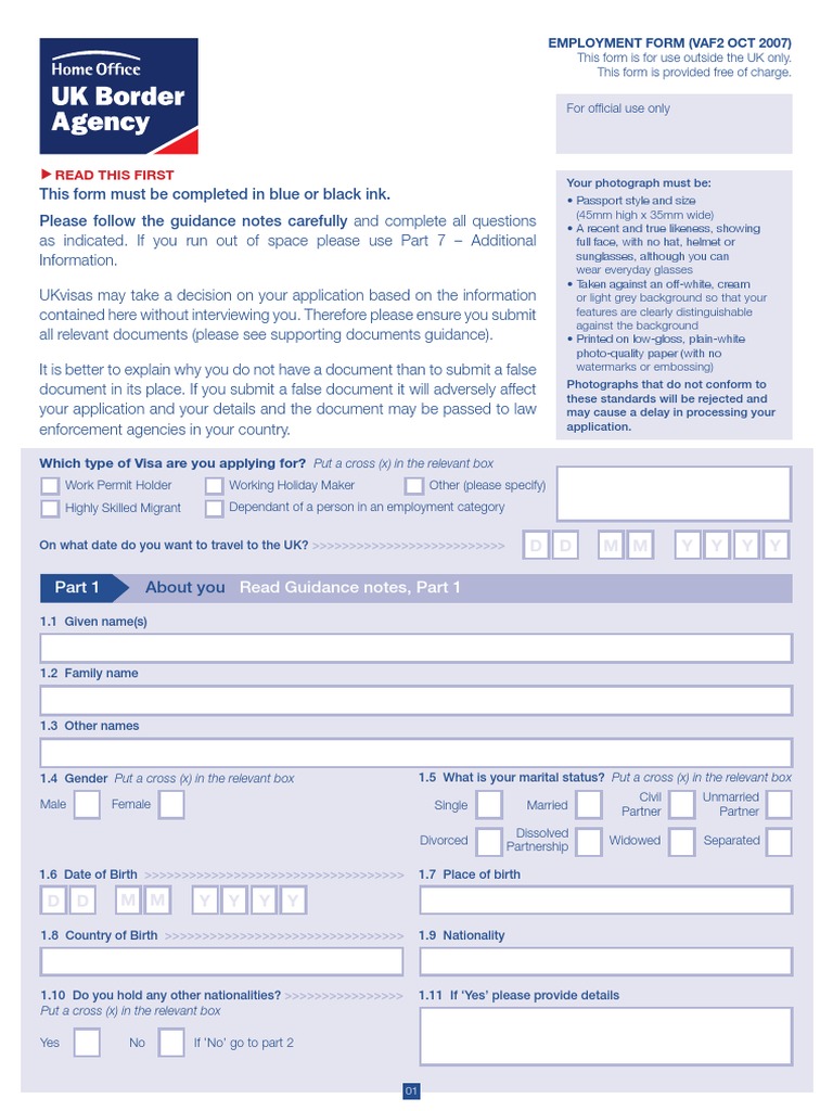 UK Employment Visa Application Form | PDF | Travel Visa | Passport
