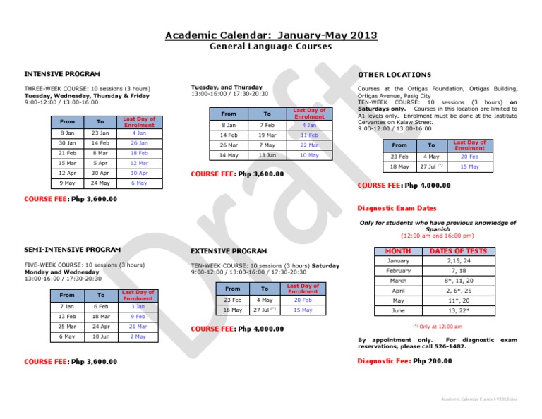 Language Course Schedule 2013 | PDF | Travel | Foreign Language Studies