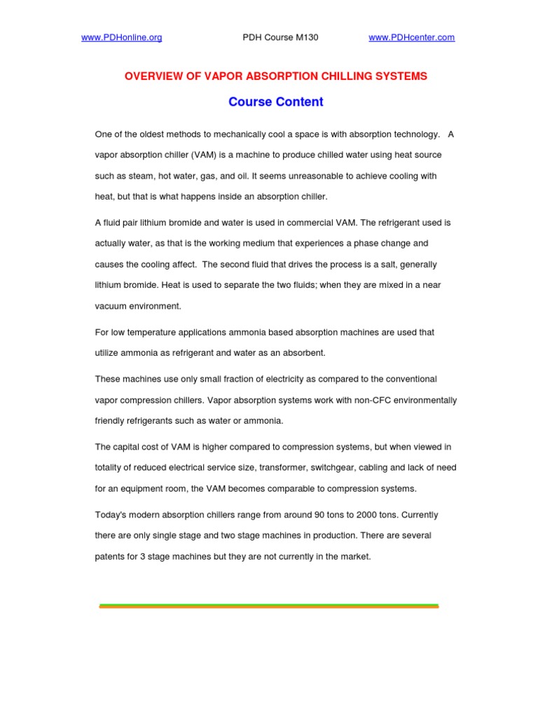 Overview of Vapor Absorption Chillers | PDF | Refrigeration | Heat ...