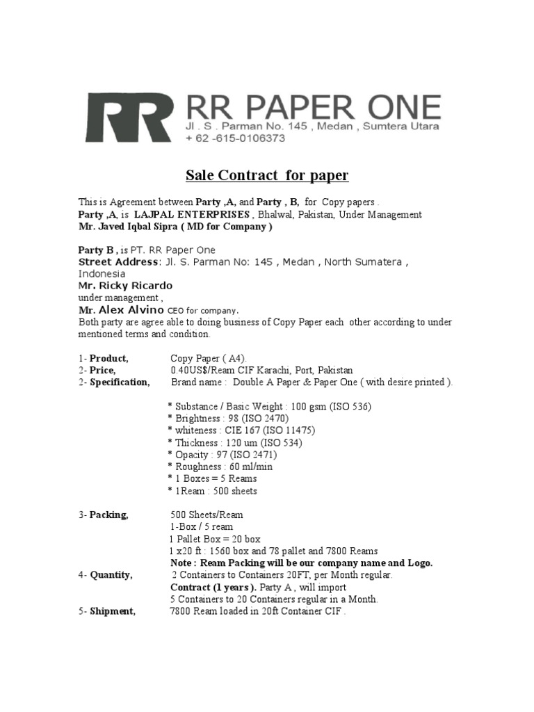 Contracts | PDF | Paper And Packaging Product | Paper