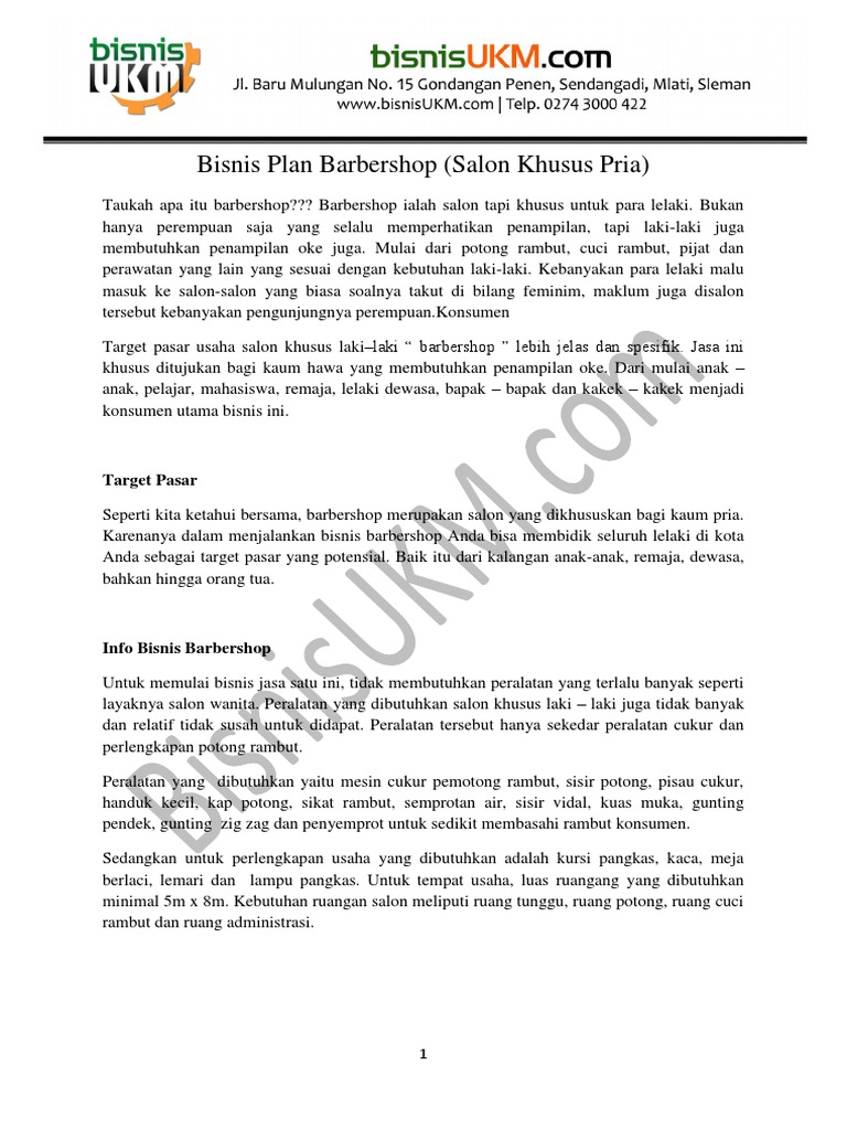 Bisnis Plan Barbershop Salon Khusus Pria