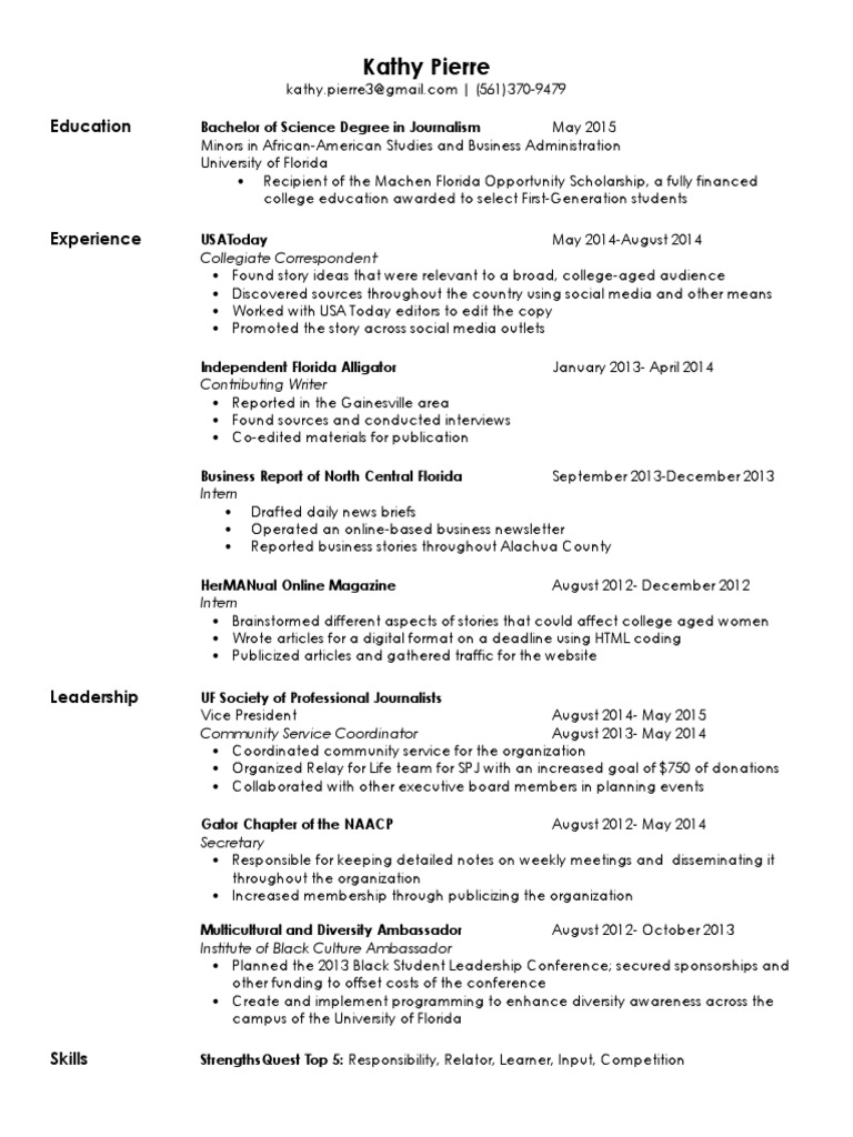 Kathy Pierre's Journalism Resume | PDF | Social Media | Popular Culture ...
