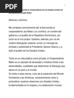 Palabras de Bienvenida al Vicepresidente de Estados Unidos Joseph Biden