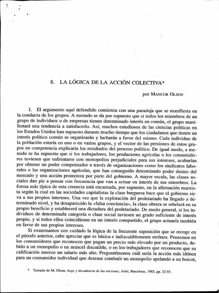 La Lógica de La Acción Colectiva, Marcus Olson | PDF