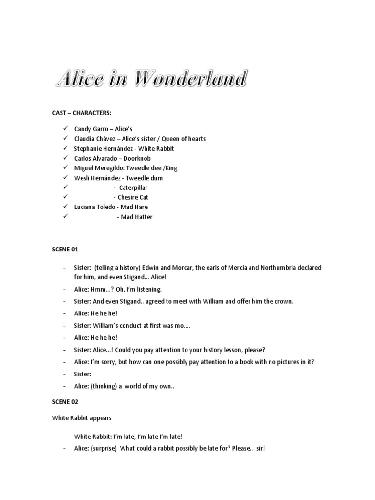 Script Alice in Wonderland English Children's Novels English