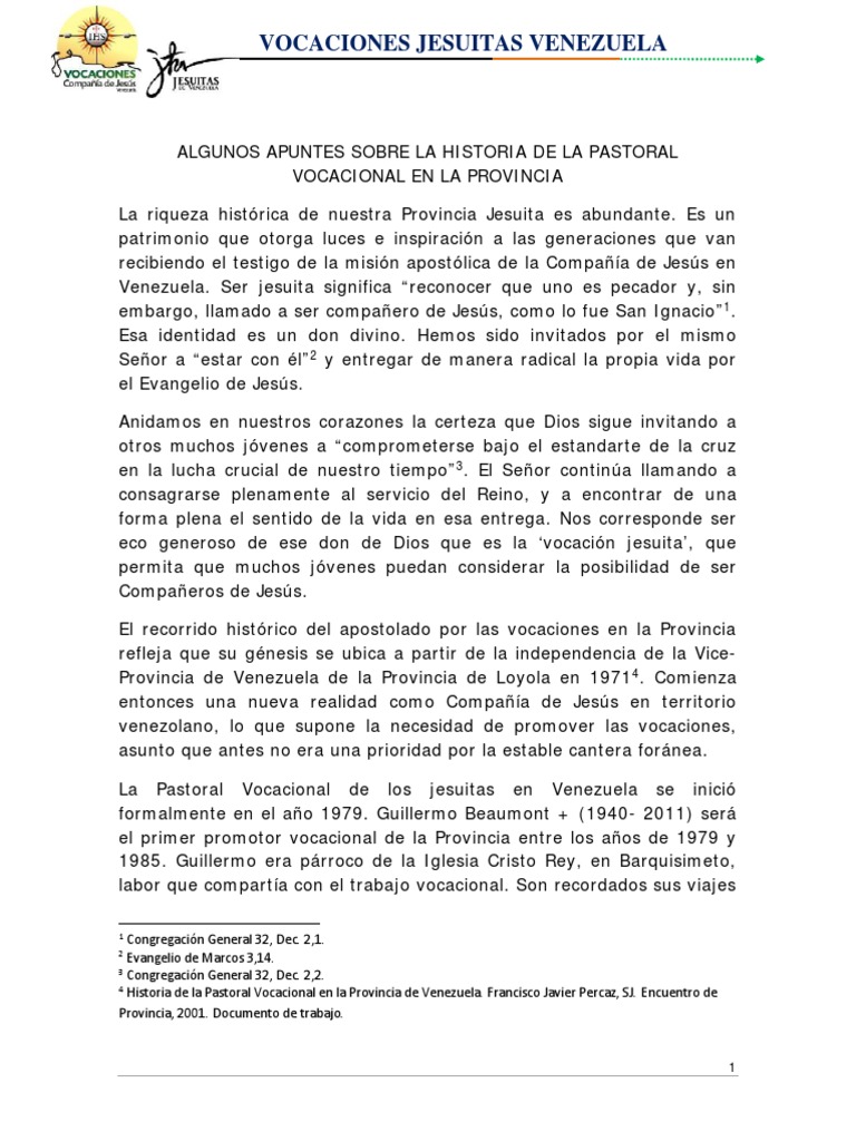 Historia de la Pastoral Vocacional Jesuita | PDF | Sociedad de jesus ...
