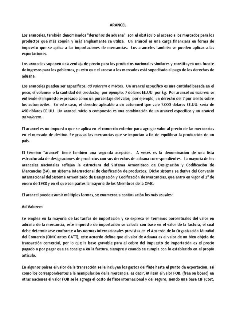 Tipos y Efectos de los Aranceles | PDF | Organización global de ...