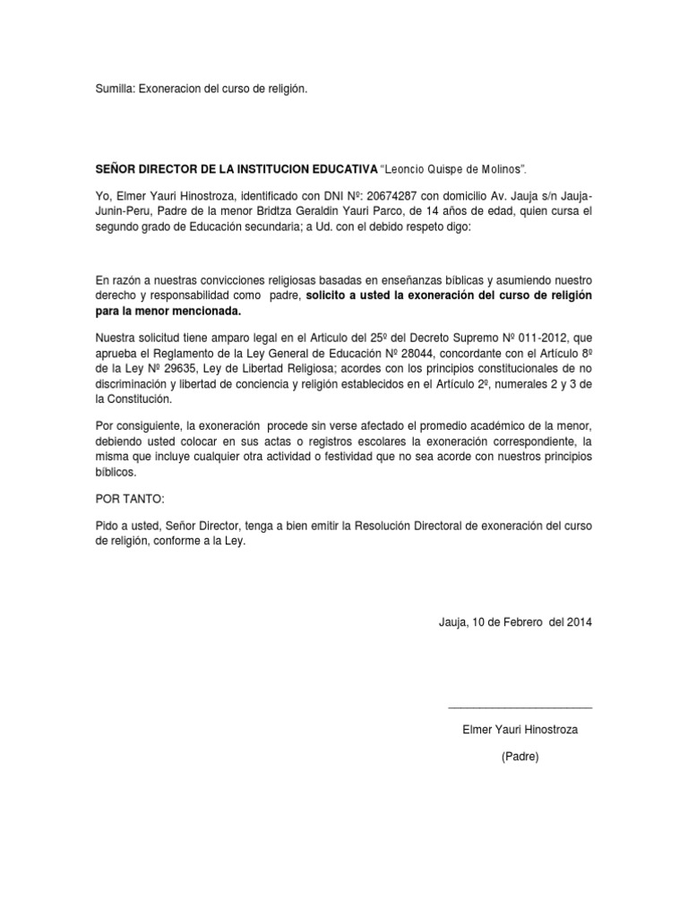 Exoneracion Curso de Religio