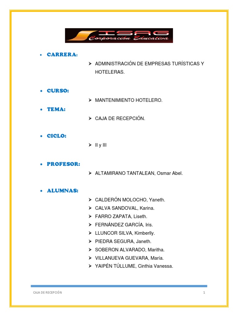 Caja de Recepcion | PDF | Hotel | Cheque