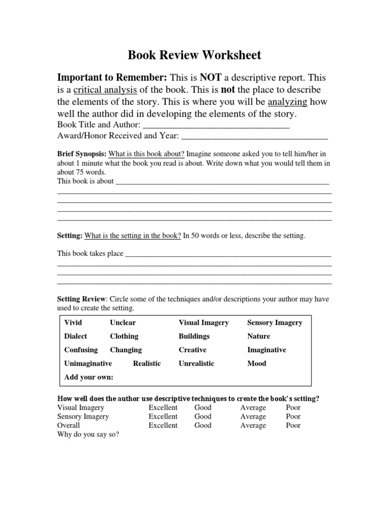 Worksheets Sensory Imagery Worksheet book review worksheet plot narrative