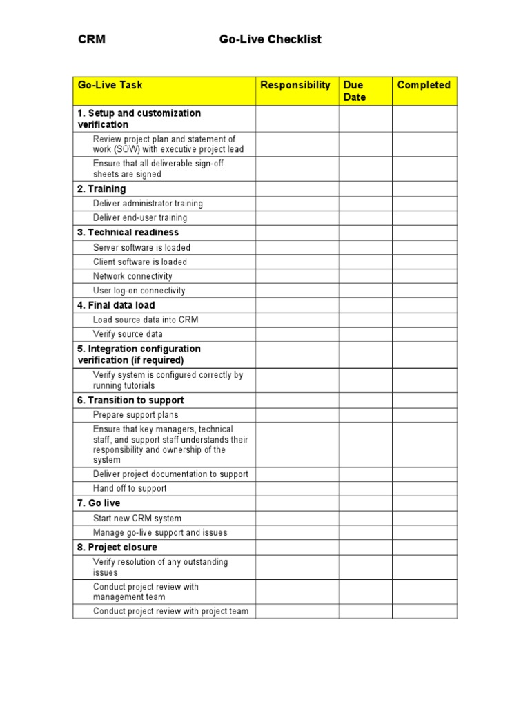 CRM Go-Live Checklist Template | PDF | Computers