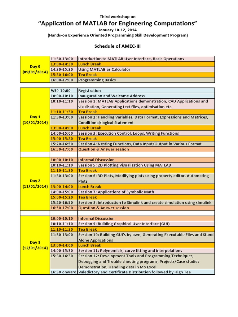 MATLAB Workshop Schedule 2014 | PDF