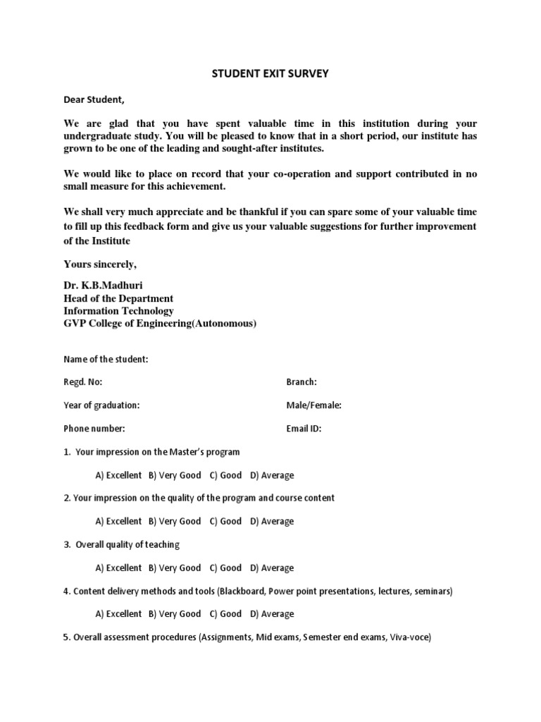 Undergraduate Exit Survey Feedback | PDF | Engineering | Design